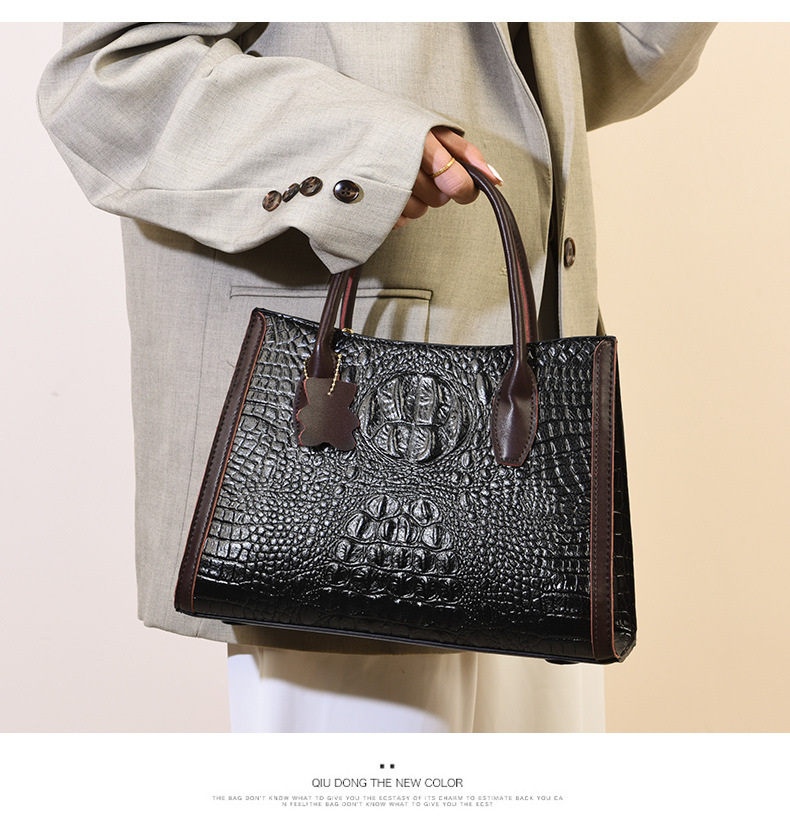 Elegant Women's Large Capacity Crocodile Pattern Handbag Tote_voghion.com