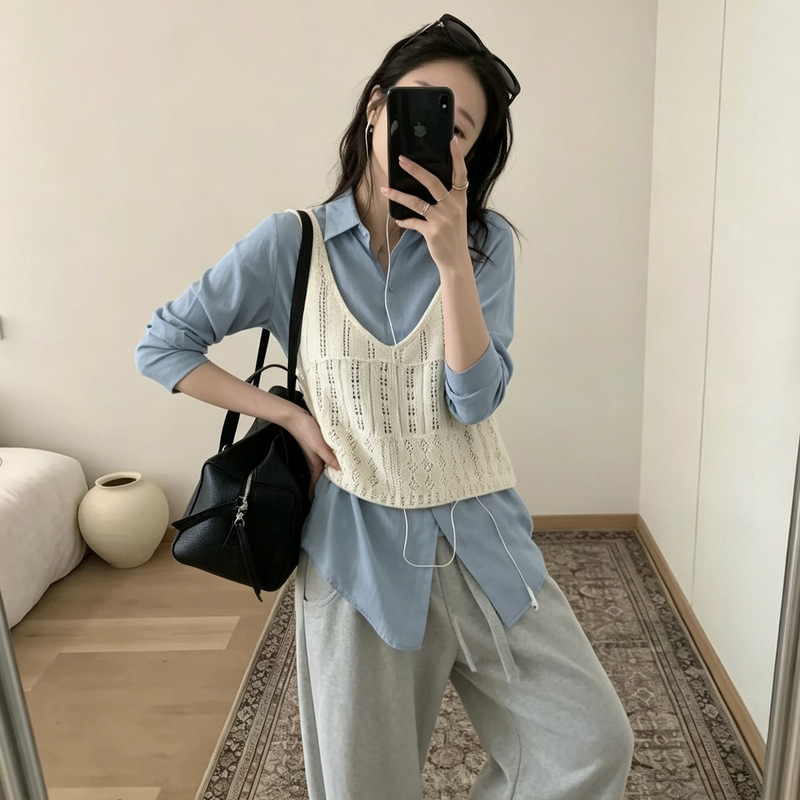 Wool blend knit vest Korean style autumn and winter new wool blend layered knit vest for women Wool blend knit vest Korean style autumn and winter new wool blend layered knit vest for women