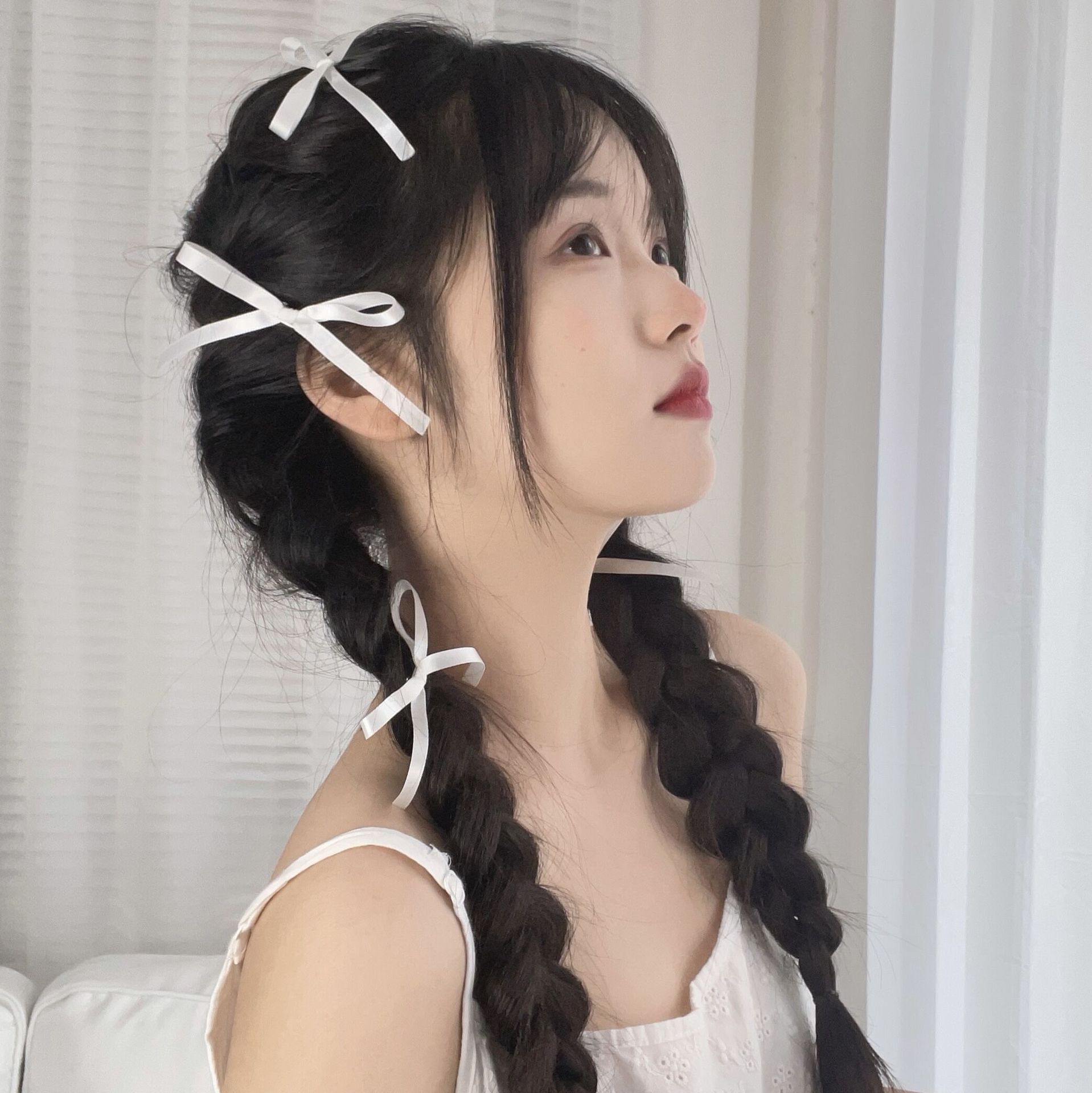 女细款丝带蝴蝶结仙女小发夹白色头顶发饰日系甜美边夹发卡顶夹-阿里巴巴