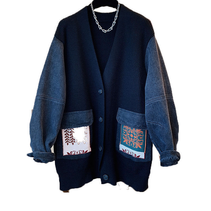 Women's Clothing Autumn New Style Age Reducing Slimming Belly Fat Girl Hooded Denim Splicing Casual Jacket_voghion.com