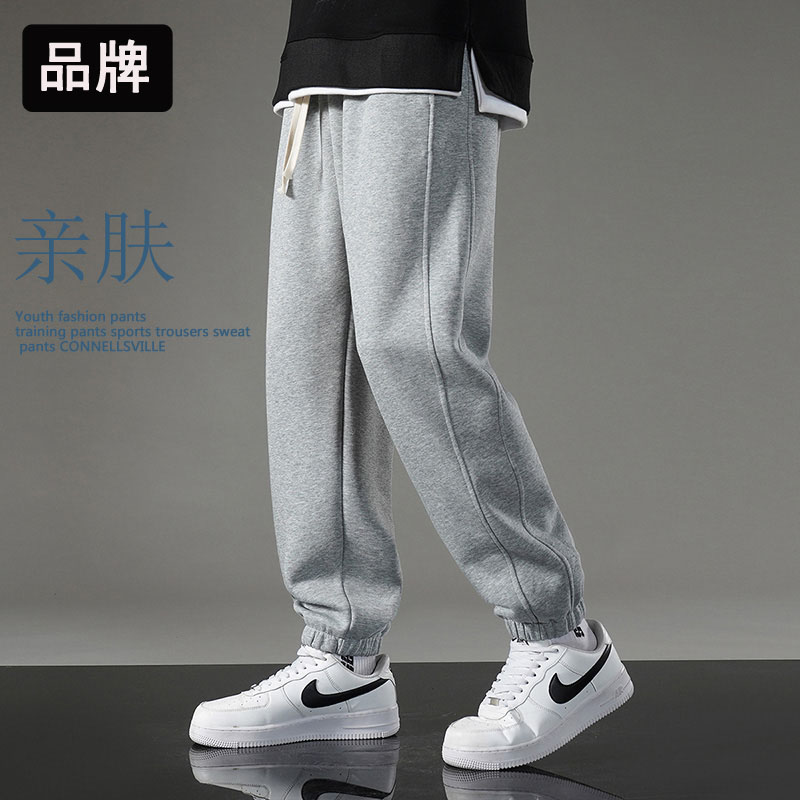 Cross-Border Large Size Light Gray Sweatpants Men's Spring and Autumn Pants Men's Casual Trousers Straight Pants Men's Autumn Loose Leggings