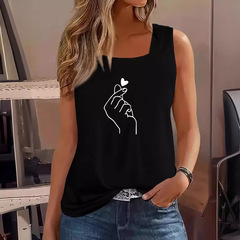 2024 Cross-border New TEMU AliExpress Women's Apparel Heart Print Sleeveless Casual Tank Top