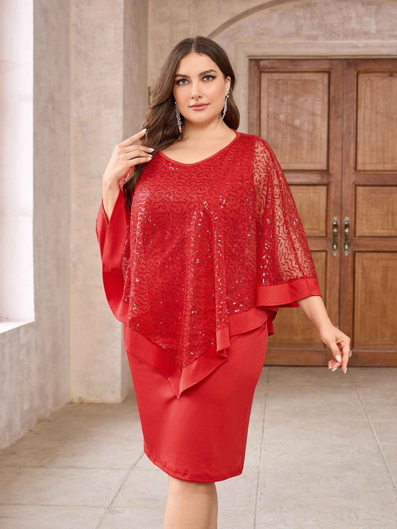 Vestido de gran tamaño etiquetado hasta la rodilla falda corta de banquete de fiestas de pañuelo de glúteas vestido transfronterizo para mujeres de otoño y invierno