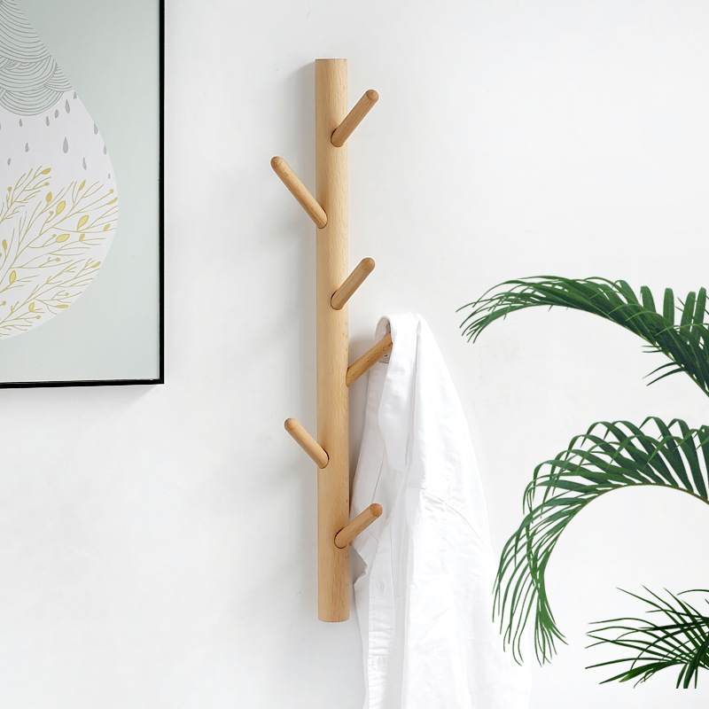 No-Drill Branch Coat Rack Solid Wood Wall Entryway Hook Wall-Mounted Clothes Rack Wall-Mounted Bedroom Living Room Hanging Tao Qi