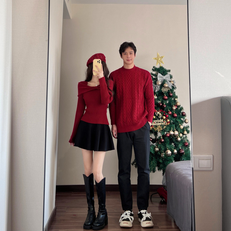 2024 년 가을 · 겨울 신년 커플 원피스 남녀 레드스웨터 올해 생활면허 약혼 1 원피스 1 원피스 세트