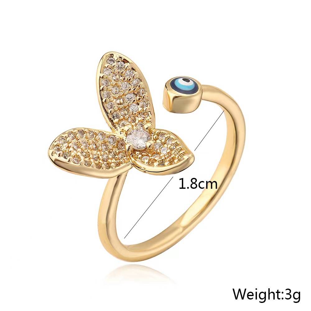 Casual Simple Style Devil's Eye Fish Tail Copper Enamel Plating Inlay Zircon Open Ring display picture 1