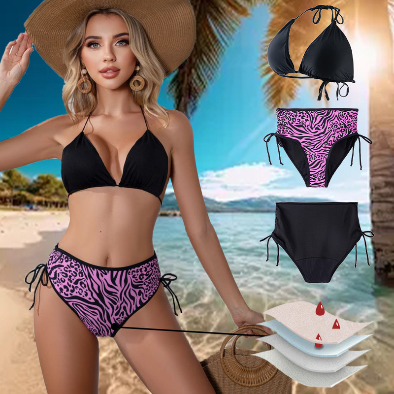 Cross-Border European and American Bikini Sexy Swimsuit Set, Menstrual Period Underwear, Waterproof and Leak-Proof, Two-Piece Period Swimwear Cross-Border European and American Bikini Sexy Swimsuit Set, Menstrual Period Underwear, Waterproof and Leak-Proof, Two-Piece Period Swimwear