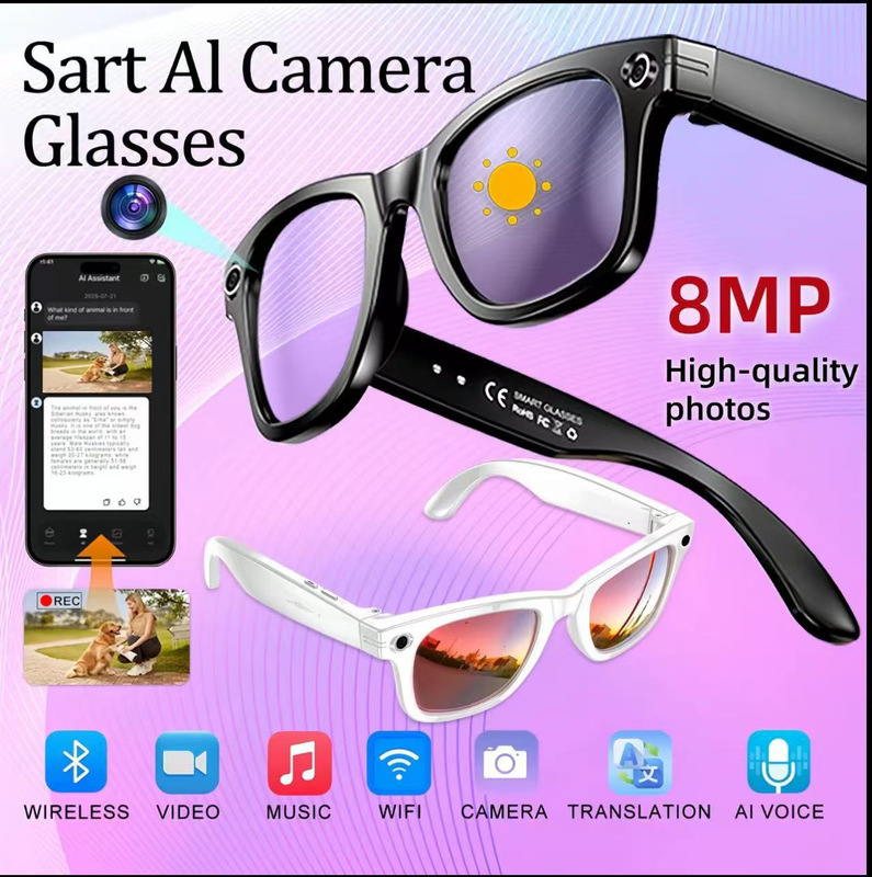 W610 Glasses 800W Pixel Ai Translation Photo Camera Smart Glasses Wifi Image Transmission Dual Noise Reduction Anti-Shake Sunglasses