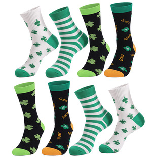 Amazon wish foreign trade green casual clover striped jacquard st patrick holiday thick cotton socks