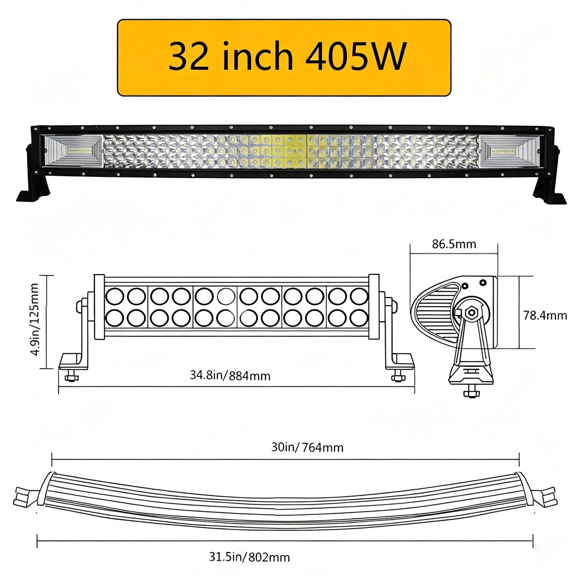 Factory direct car strip light 420W straight and curved all-aluminum LED super bright off-road vehicle spotlight