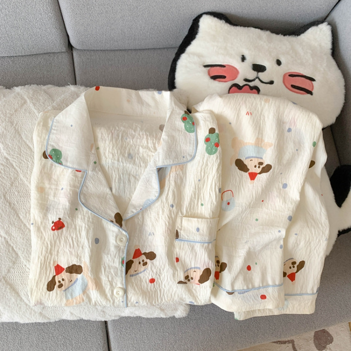 源头工厂春秋季长袖长裤睡衣女云朵棉韩版卡通甜美ins风开衫套装|undefined