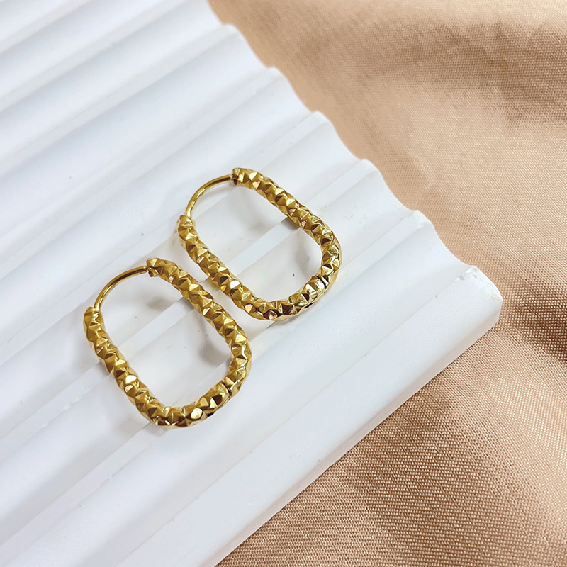 Gold Plated Plating Material 1 Pair Casual Simple Style Rectangle Plating Hollow Out Titanium Steel Gold Plated Earrings