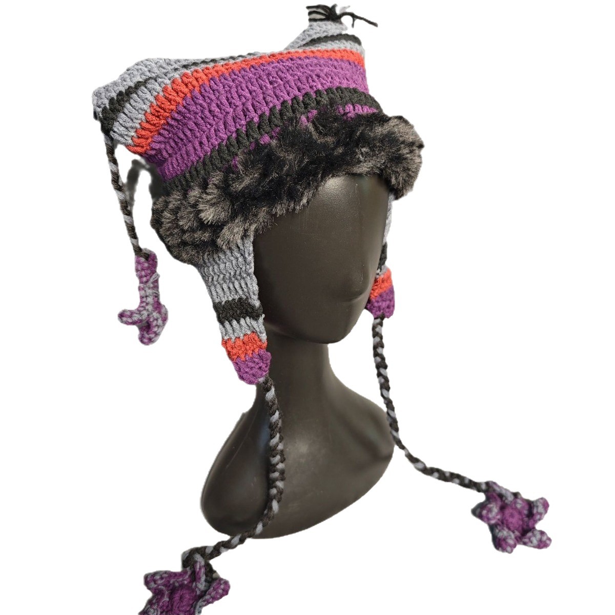 Manufacturer Wholesale Little Devil Striped Hand-Knitted Cross-Border Xiaohongshu Same Cat Ear Star Hat Japanese Simple_voghion.com