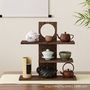 Tea Set Storage Rack Purple Sand Pot Display Rack Bogu Rack Dust-Proof Storage Cabinet New Chinese Style Storage Rack Solid Wood Tea Cup Rack