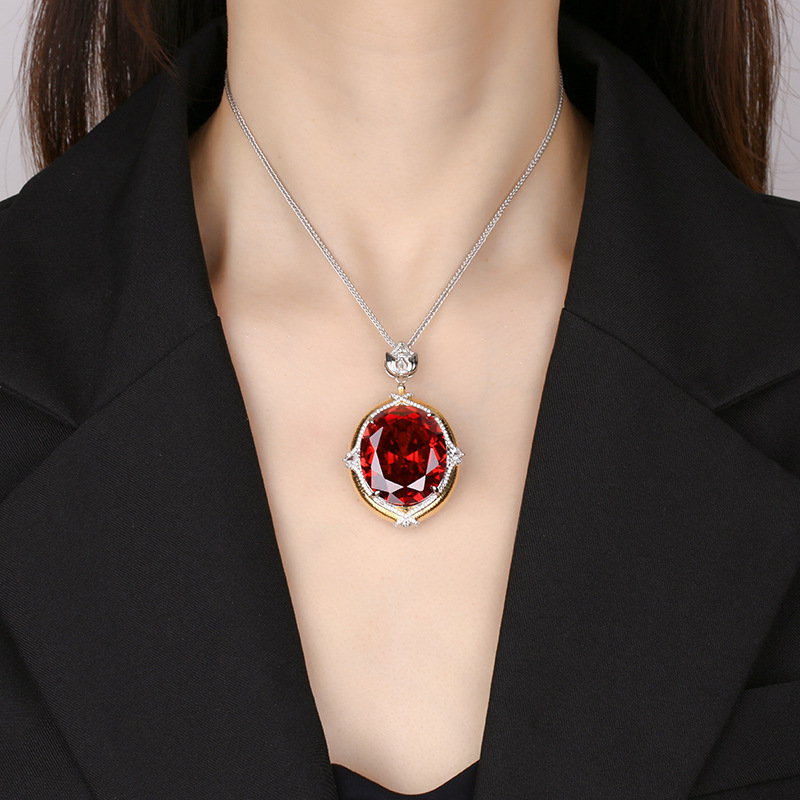 2024 nuevo estilo Zhuang Shengsheng joyería simulación color tesoro gran forma de huevo retro dibujo artesanía colgante collar piedra 25*30