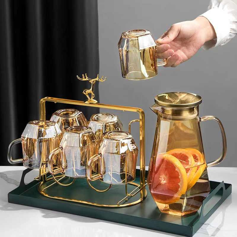 香檳色鑽石冷水壺玻璃水壺家用扎壺果茶壺涼白開水壺耐高溫涼水壺