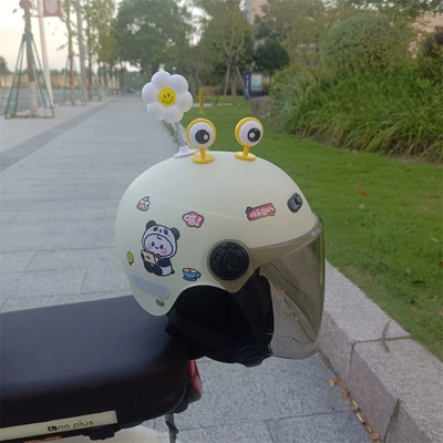 adjustable helmet half helmet, Motosiklet kaskı (dəbilqə) - black-long-off-white-no-11-yellow-eyes-white-flowers-1-5-years-old-ear-protection-jz