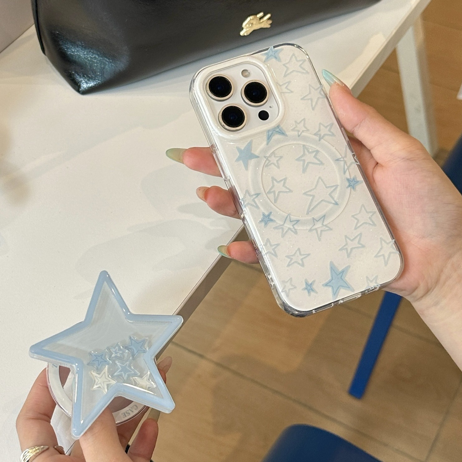Graffiti estrella azul para Apple 16ProMax funda para teléfono móvil 15Pro atracción magnética 14/13 pareja 15PM nuevo