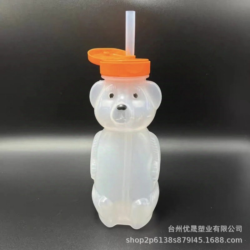 230ml儿童小熊学饮瓶卡通造型奶茶果汁瓶 耐高温材质塑料瓶带盖|undefined