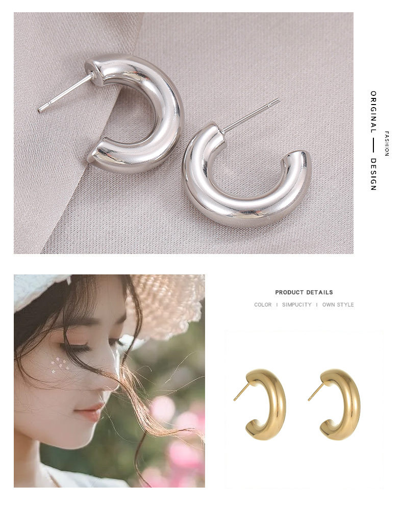 Earrings Classification 1 Pair Quantity Daily Occasion Titanium Steel Material PVD Coated Real Gold Plated C Shape Titanium Steel Simple Style Waterproof Non Tarnish Earrings