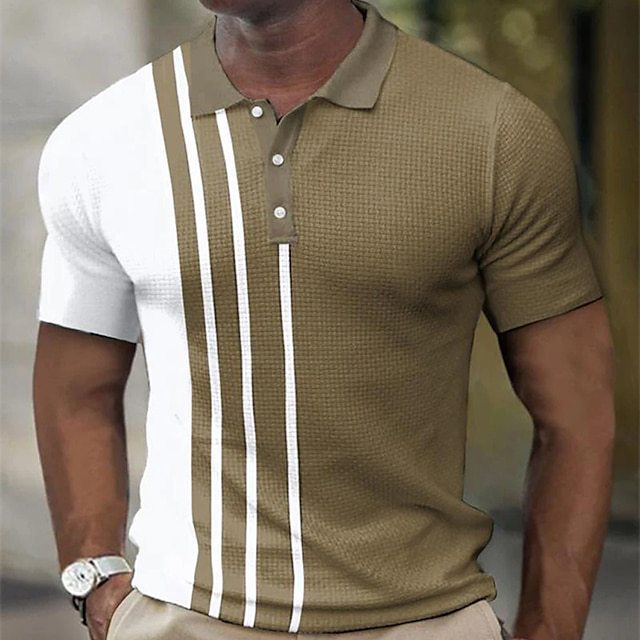 European and American Amazon Foreign Trade 2025 Fashion Men's Polo Shirt with Striped Pattern Print, One-Piece Straight Cut