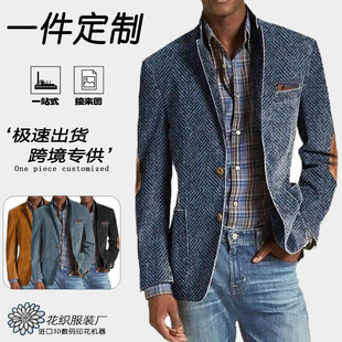 Independent Platform Cross-Border European and American Long-Sleeve Double-Breasted Men's Floral Jacket Suit Solid Color Business Work 3D Printed Suit Jacket
