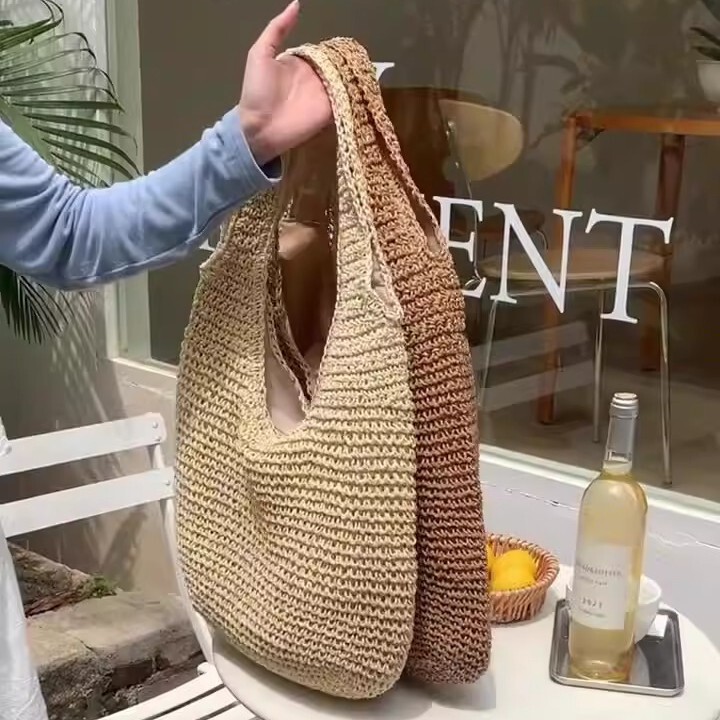 New Style Holiday-Style Straw Woven Bag, Shoulder Bag, Tote Bag, Large Capacity Zipper Casual Handbag, Ethnic Style Woven Bag New Style Holiday-Style Straw Woven Bag, Shoulder Bag, Tote Bag, Large Capacity Zipper Casual Handbag, Ethnic Style Woven Bag