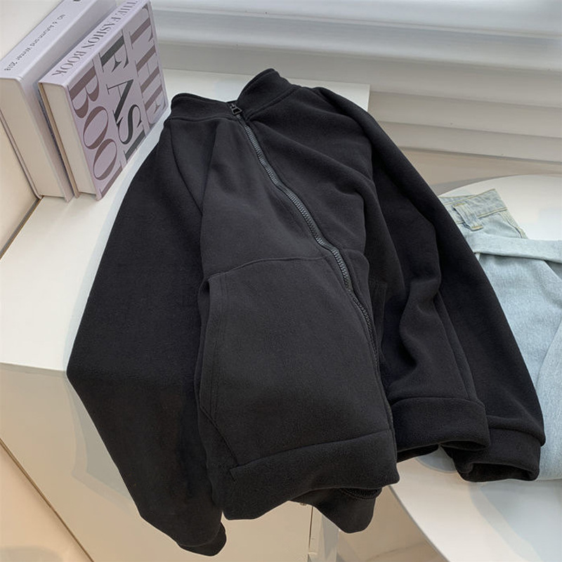 따뜻한 스탠딩 칼라 모조 양모 양면 양털 코트 여성의 가을과 겨울 새로운 느슨한 얇은 기모 두꺼운 스웨터