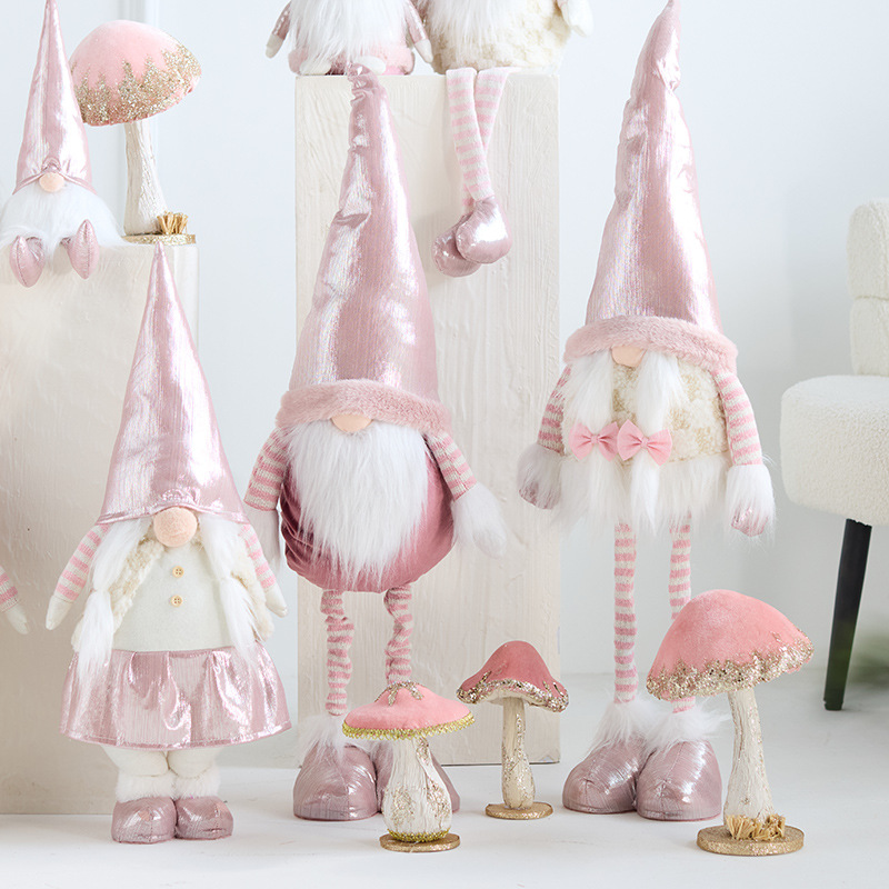 Ins rosa con luz Santa Claus muñeca retráctil muñeca sin rostro anciano duende decoración de la escena de la ventana accesorios