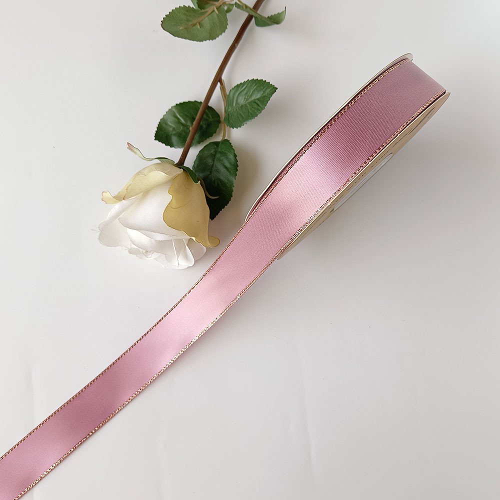 Cinta de poliéster de borde dorado de doble cara Cinta de flores Caja de regalo Embalaje Cinta Arco Soporte de barra Cinta hecha a mano al por mayor