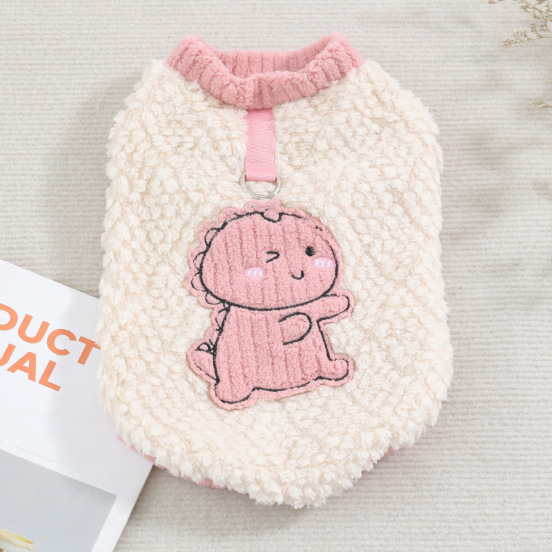 Perro otoño invierno grueso abrigo de terciopelo pequeño dinosaurio con hebilla de tracción ropa de piernas ropa de mascotas al por mayor