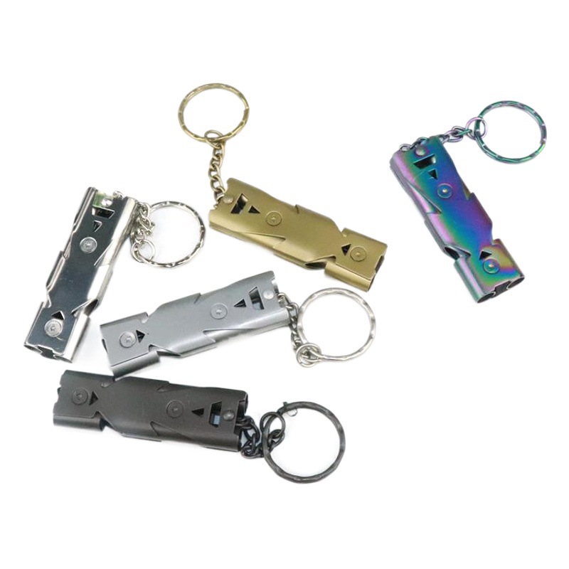 Nuevo silbato de doble frecuencia silbato fuerte silbato de doble tubo silbato de alta frecuencia silbato de supervivencia de metal de aleación de aluminio silbato al aire libre