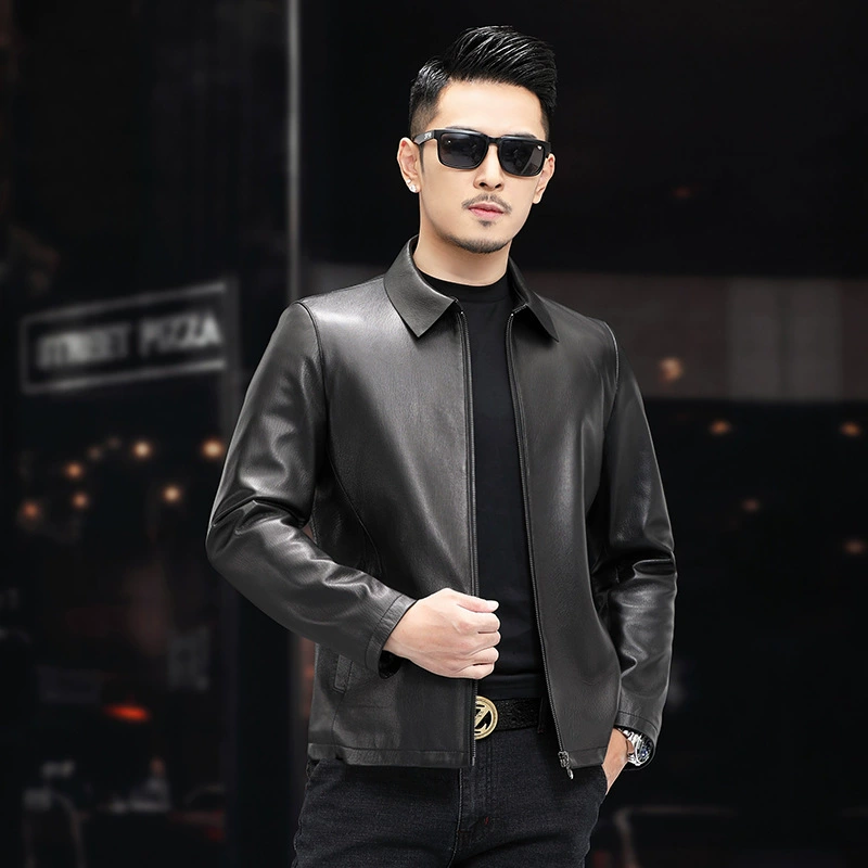 Осенняя куртка на молнии для отдыха, натуральная кожа