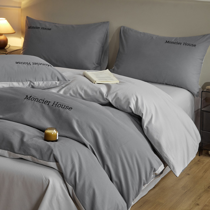 Una clase de otoño y invierno algodón abrasión cuatro piezas cubierta bordada sábanas de color sólido cama cama de algodón grueso dormitorio tres piezas