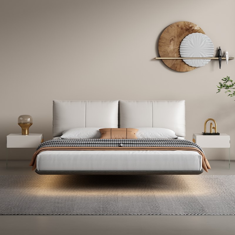 Cama de cuero genuino italiano cama de suspensión minimalista cama doble dormitorio principal 1,8 m cama de boda simple cama suave ventas directas de la fábrica