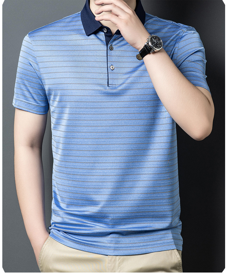 Áo polo nam tay ngắn tơ tằm 100% cổ bẻ trơn màu công sở — Bầu trời xanh JS1601077-9 chi tiết 12