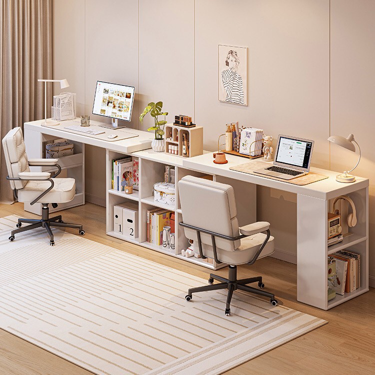 Double Desk Home Student Computer Desk Bedroom Girl's Dressing Table Corner Desk Bookshelf Integrated Table