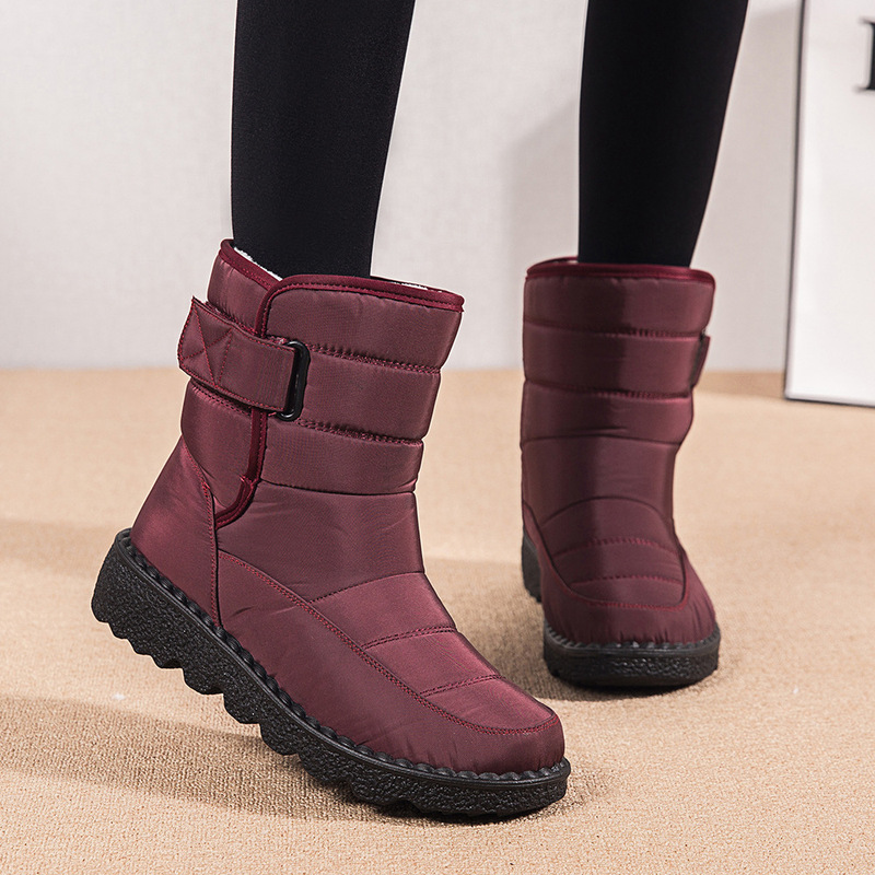 Foreign Trade Large Size Cotton Shoes 2021 Winter New Low Heel Warm Women's Snow Boots Cross-Border High Tube Waterproof 43