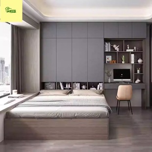 Small Apartment Bedroom Solid Wood Wardrobe Bed Integrated Kidsren's Bed Multi-Functional Storage Bed Tatami Desk Home