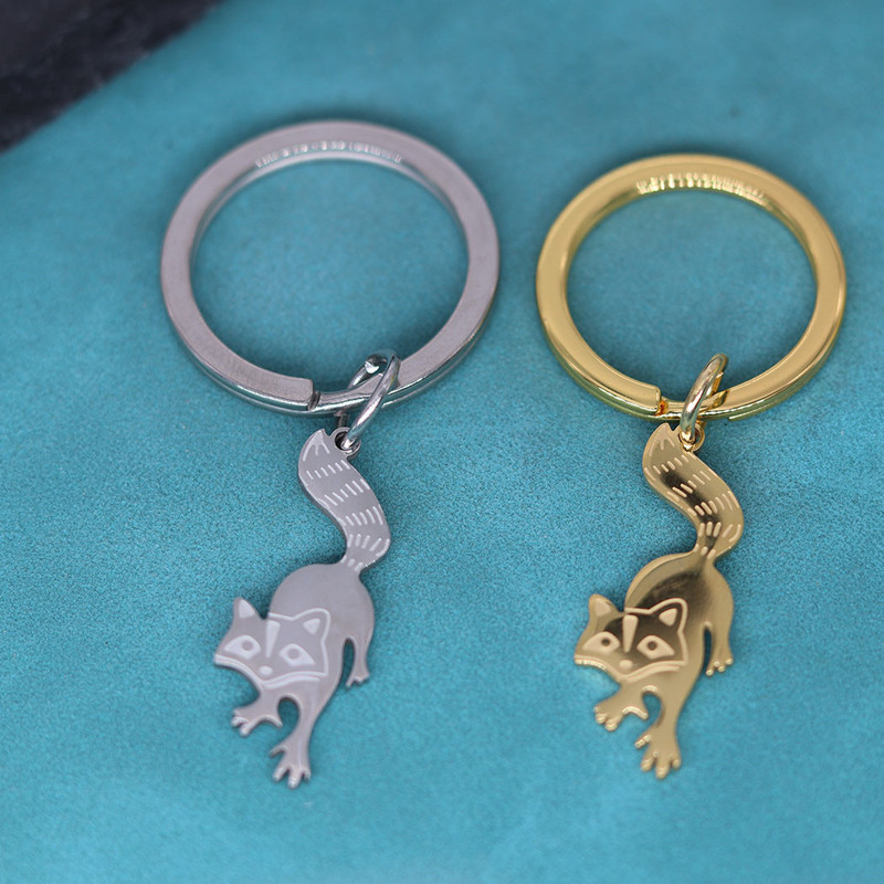 Fashion Cute Stainless Steel Raccoon Necklace Woodland Animal Pendant Keychain
