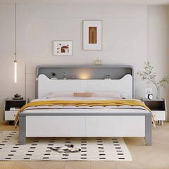White solid wood bed modern simple 1.8m double bed bedroom 1.5m single high box storage master bedroom wedding bed