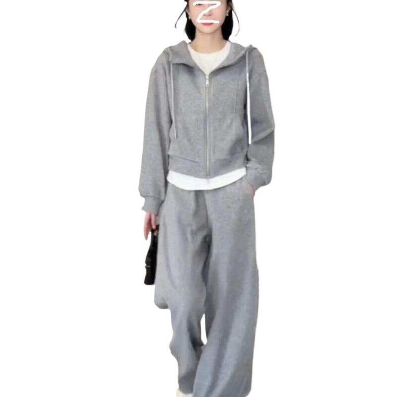 网红时尚运动服套装女秋冬加绒加厚连帽卫衣阔腿裤休闲两件套跑步|undefined