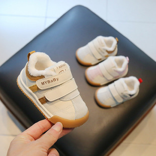 Children's shoes wholesale soft rubber bottom toddler shoes children's velcro color matching fleece-lined warm toddler sneaker MY2312M