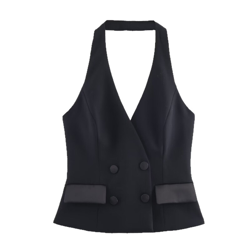 2025 New Winter Women's Clothing European and American Style Fashionable Versatile Halter Neck Tuxedo Vest 9318597