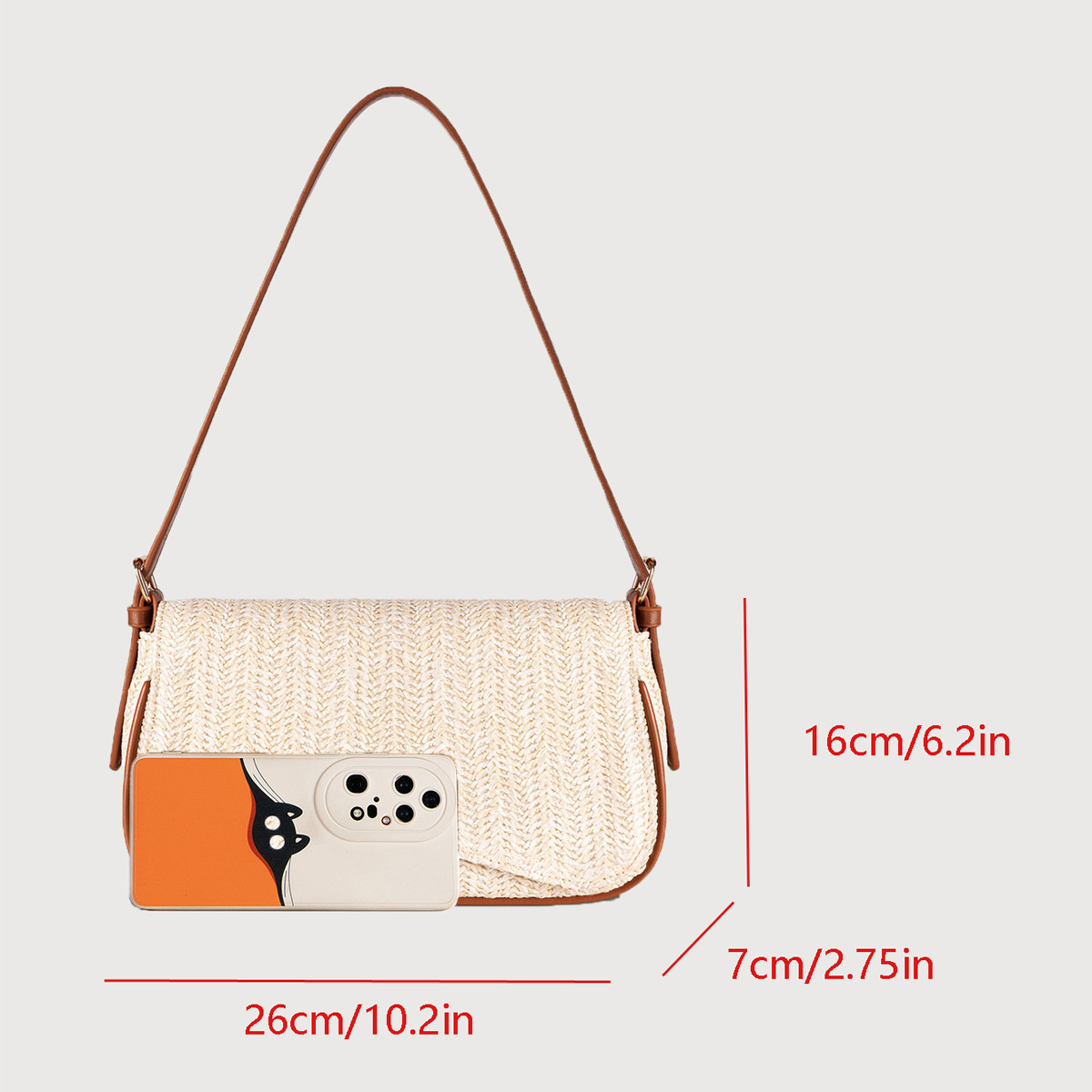Square Shape Women's Polyester Solid Color Basic Square Flip Cover Straw Bag