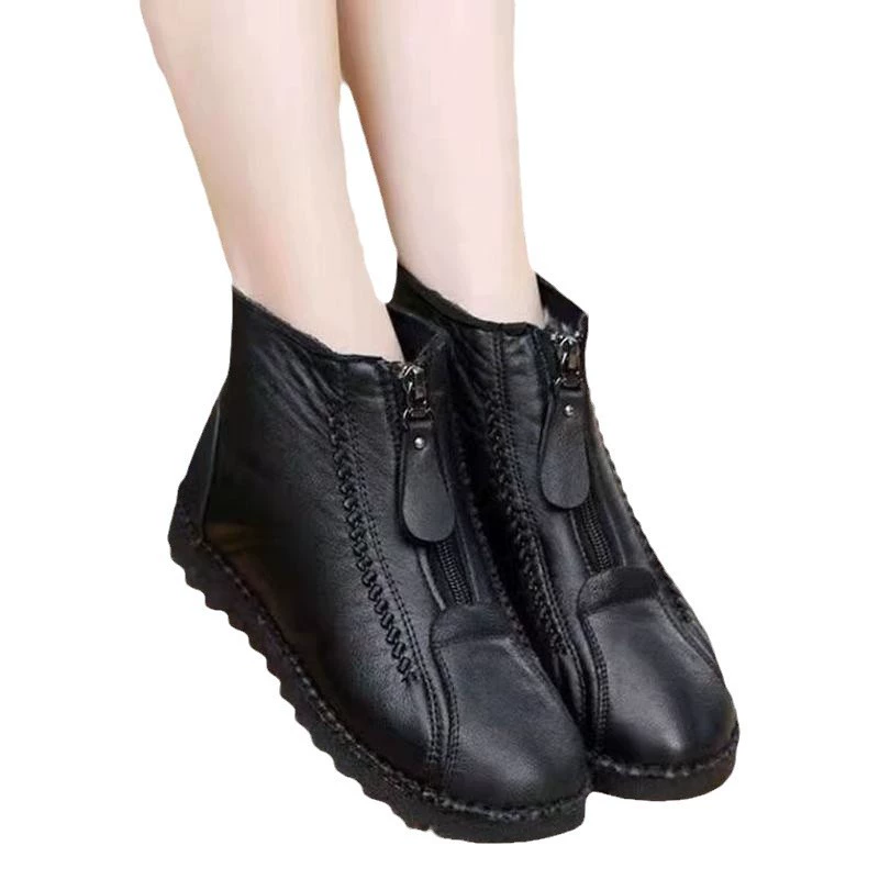 Women’s winter ankle boots with front zipper, European style, warm leisure fit, plus sizes 35–42