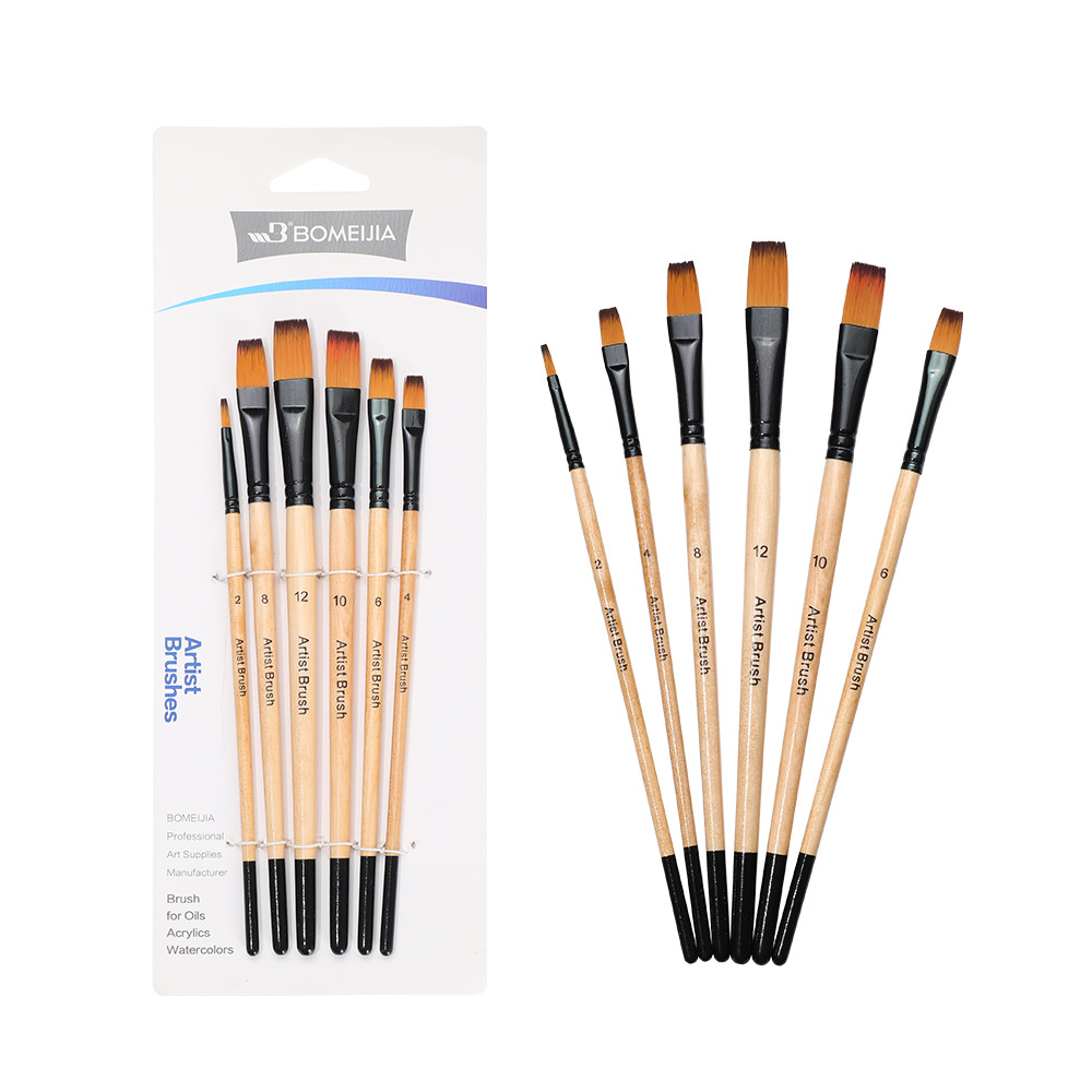 6 pinceles de palo de madera de nylon pinceles de agua de cabello artística DIY pinceles de acuarela acrílico pinceles de pintura a óleo