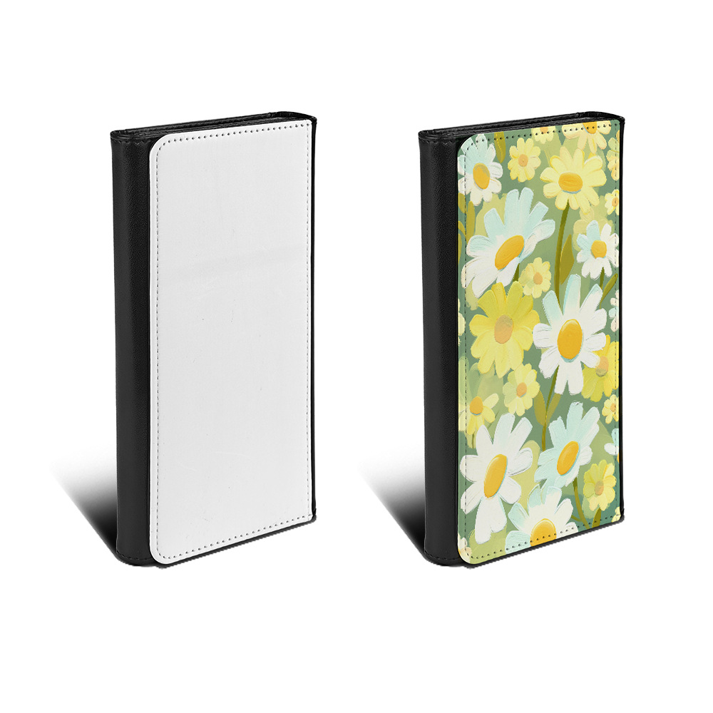 Venta directa de fábrica, sublimación en blanco, cuero impreso de una cara, billetera triple, posición larga de múltiples tarjetas, billetera de mano al por mayor