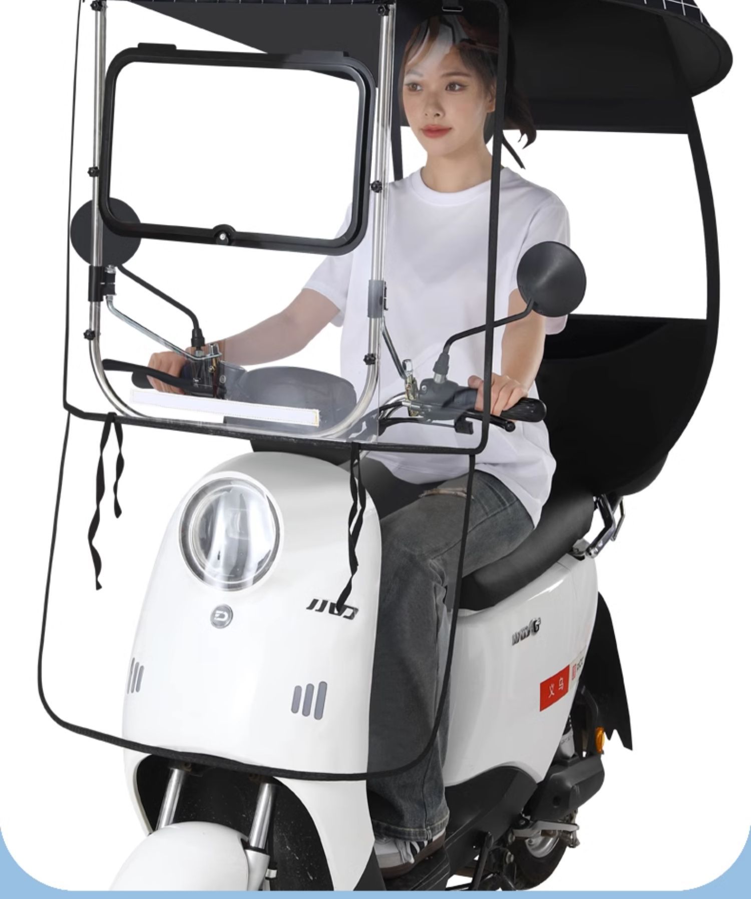 New Model Electric Vehicle Rain Shelter, Electric Motorcycle Sun Protection and Rainproof Wind Shield, Detachable Safety Umbrella