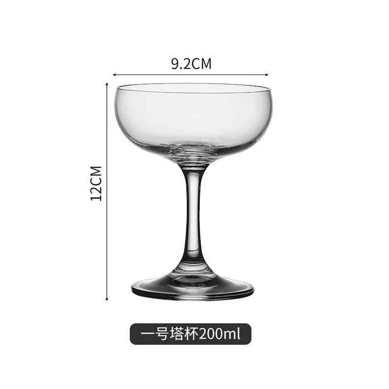 Taza de champán de vidrio europeo, taza de bodas de alto pié, taza de cóctel de Martini, bar creativo, alta sensación